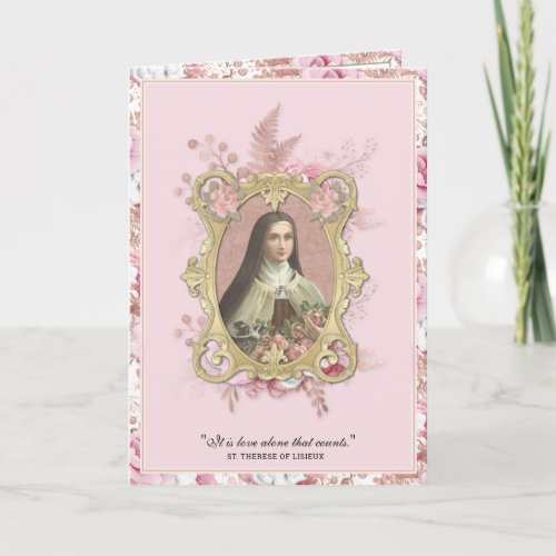 Religious St Therese Vintage Pink Roses Prayer  Card