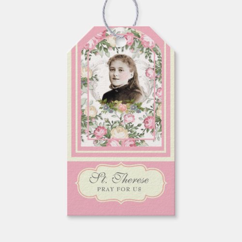 Religious St Therese Vintage Pink Roses Prayer Gift Tags