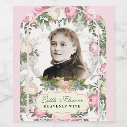 Religious St Therese Vintage Pink Roses  Wine Label
