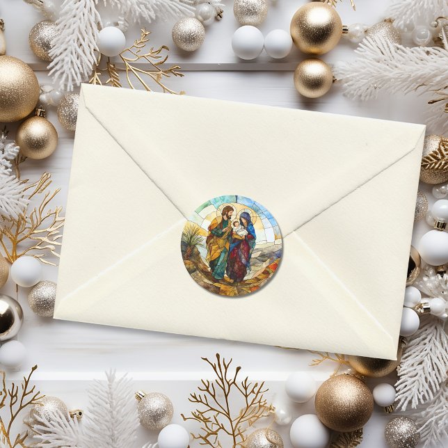 Religious Stained Glass Holiday Family Classic Round Sticker (Religious Stained Glass Holiday Family Classic Round Sticker
)