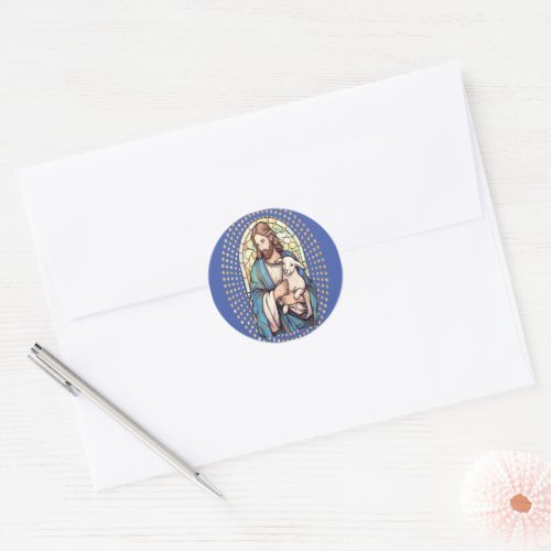 Religious Sticker with God  Lamb in Blue