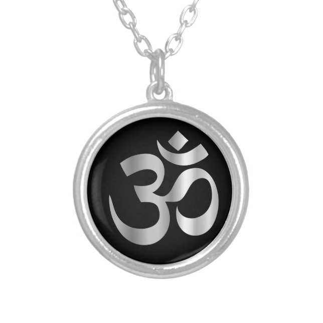 Religious Symbol of Hinduism- Pranava Silver Plated Necklace (Front)