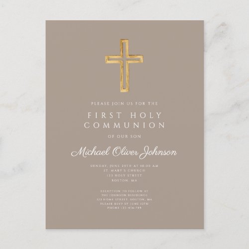 Religious Taupe Beige Boy First Communion  Postcard