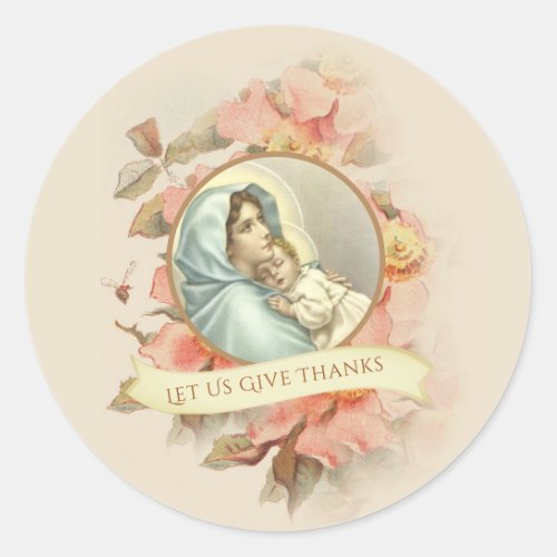 Religious Thanksgiving Blessed Virgin Mary Autumn Classic Round Sticker