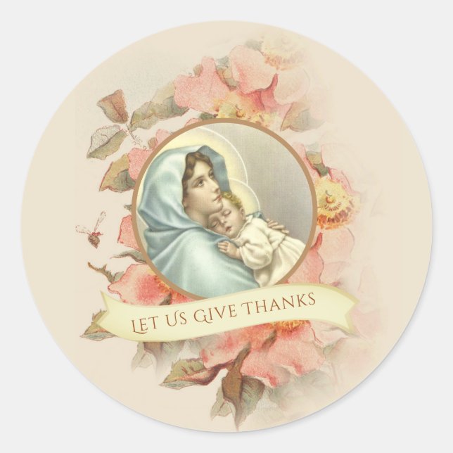 Religious Thanksgiving Blessed Virgin Mary Autumn Classic Round Sticker (Front)