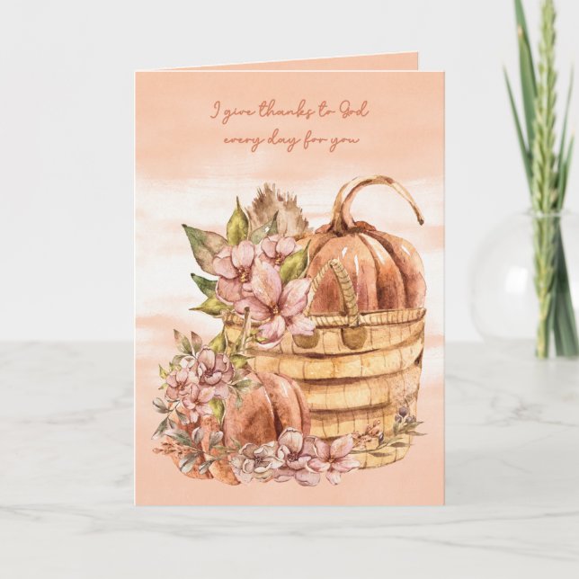 Religious Thanksgiving Pumpkins and Flowers Card (Front)