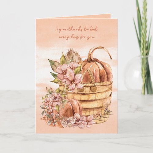 Religious Thanksgiving Pumpkins and Flowers Card