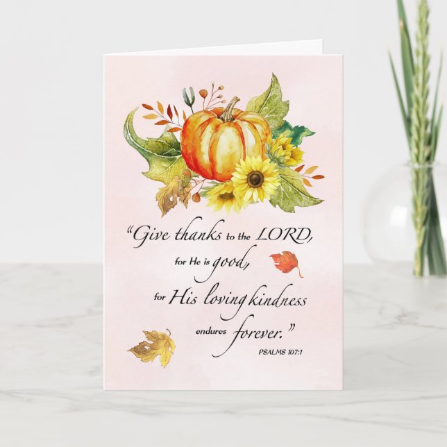 Religious Thanksgiving with Watercolor Pumpkin Card (Front)