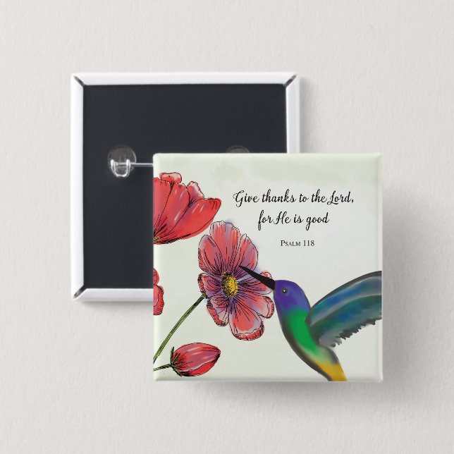 Religious Thinking of You Flowers with Hummingbird Button (Front & Back)