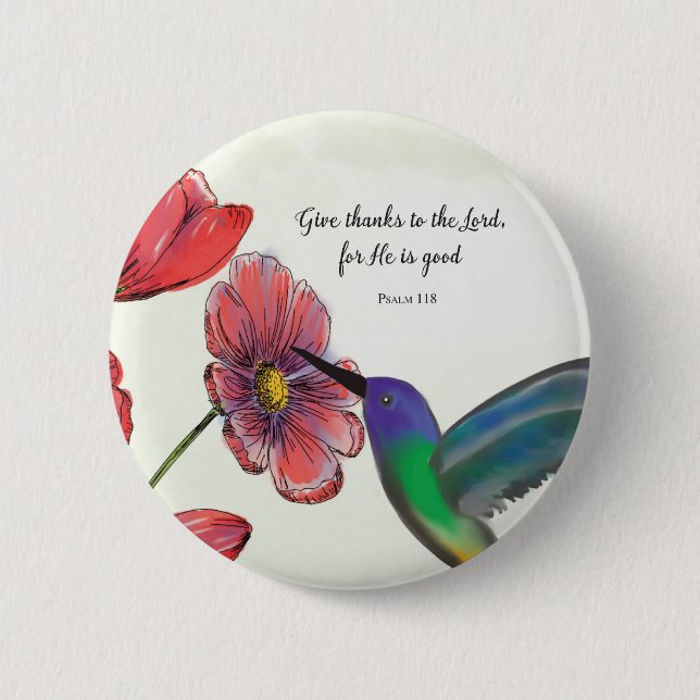 Religious Thinking of You Flowers with Hummingbird Button (Front)
