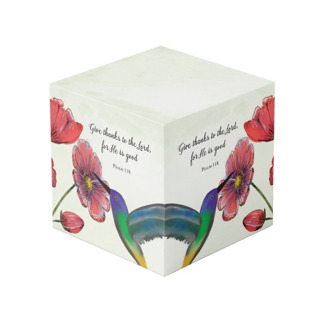 Religious Thinking of You Flowers with Hummingbird Cube (Back Angled)