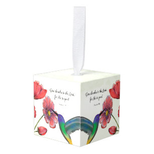 Religious Thinking of You Flowers with Hummingbird Cube Ornament