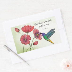 Religious Thinking of You Flowers with Hummingbird Rectangular Sticker