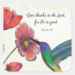 Religious Thinking of You Flowers with Hummingbird Square Sticker