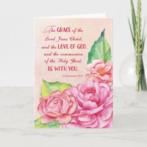 Religious Thinking of You Scripture Pink Rose Card