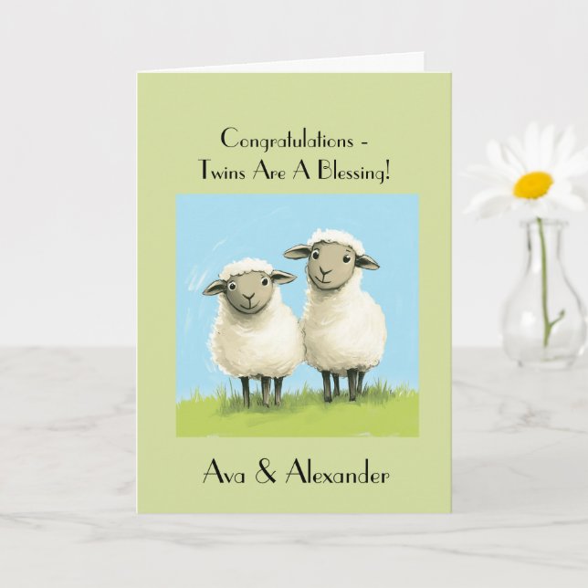 Religious Twin Baby Shower Congratulations, Twins  Card (Small Plant)
