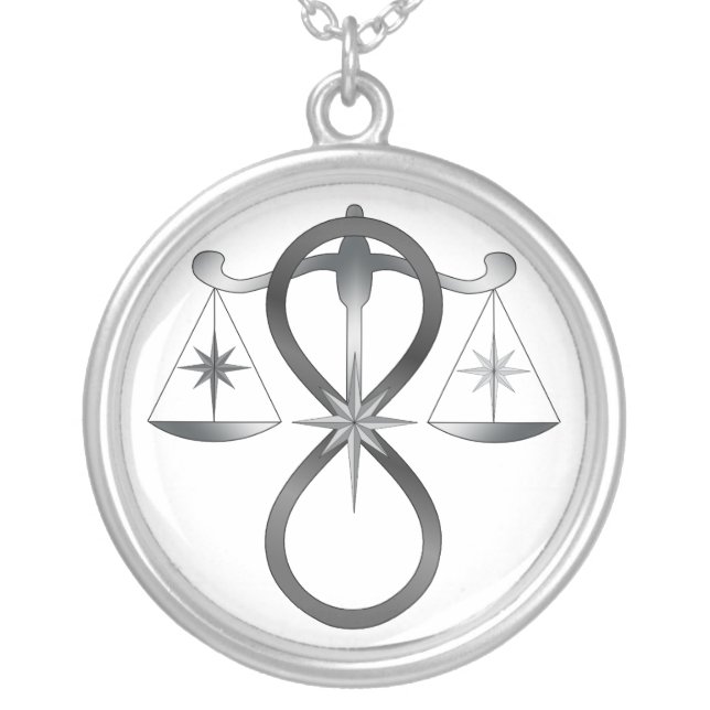 Religious Unity God Symbol Pagan Monochrome Silver Plated Necklace (Front)