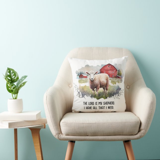 Religious Verse With Sheep Throw Pillow (Chair)