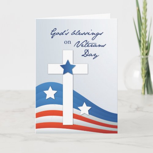 Religious Veterans Day Stars and Stripes w CrosS Card