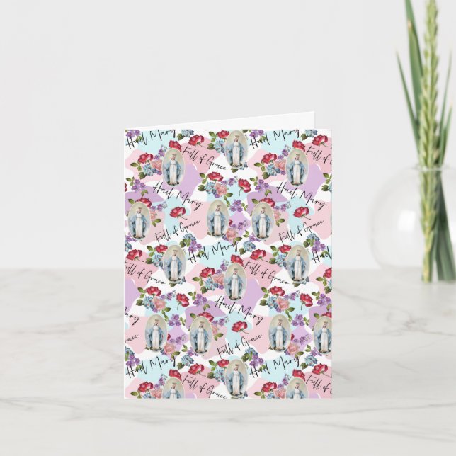 Religious Vintage Blessed Virgin Mary Jesus Roses  Card (Front)