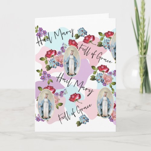 Religious Vintage Blessed Virgin Mary Jesus Roses  Card