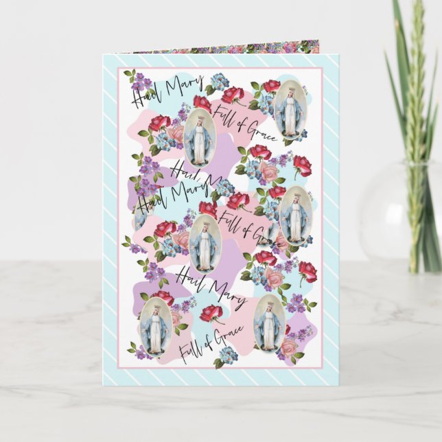 Religious Vintage Blessed Virgin Mary Jesus Roses  Card (Front)