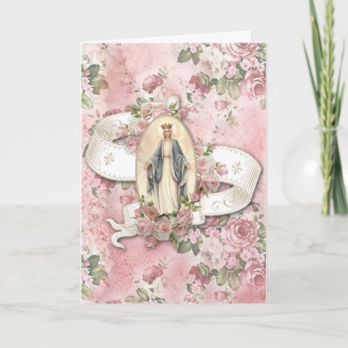 Religious Vintage Blessed Virgin Mary Jesus Roses  Card