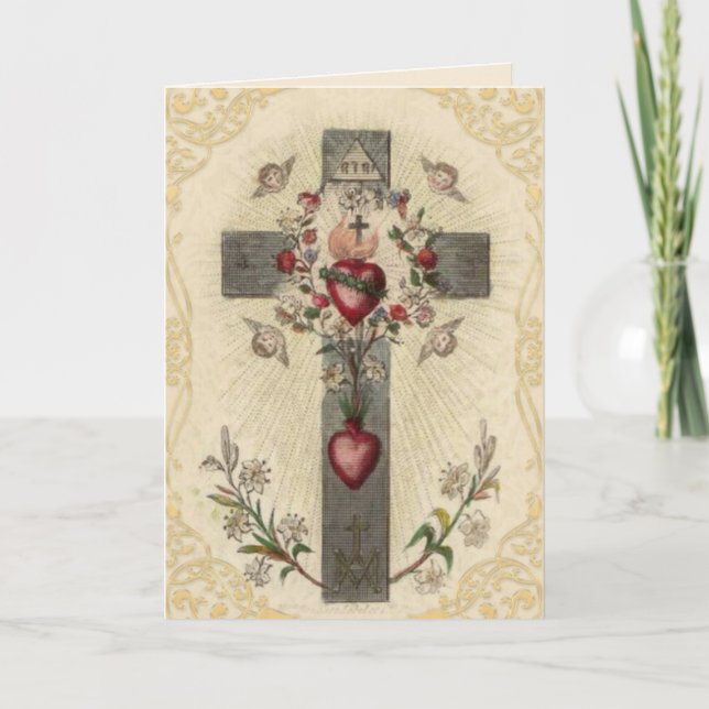 Religious Vintage Cross Prayer St. Francis de Sale Card (Front)