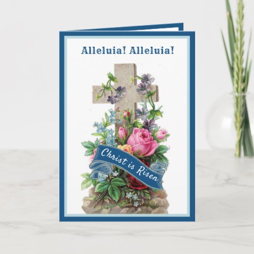 Religious Vintage Easter Floral Cross Blessings Ho Holiday Card
