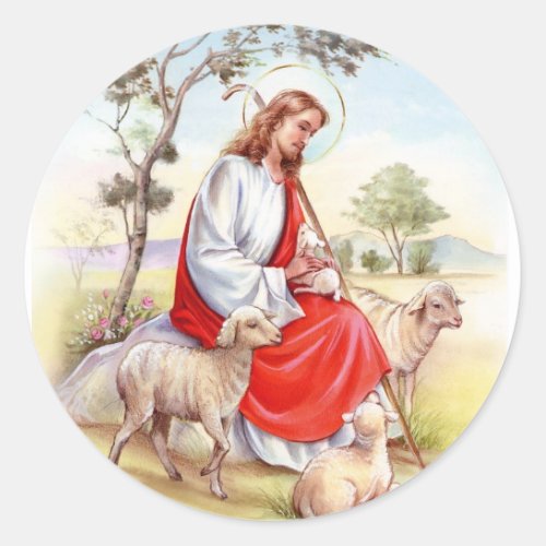 Religious vintage Easter Jesus the shepherd Classic Round Sticker