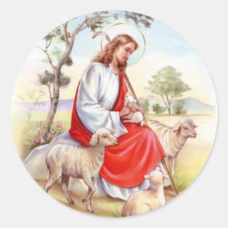 Religious vintage Easter, Jesus the shepherd Classic Round Sticker