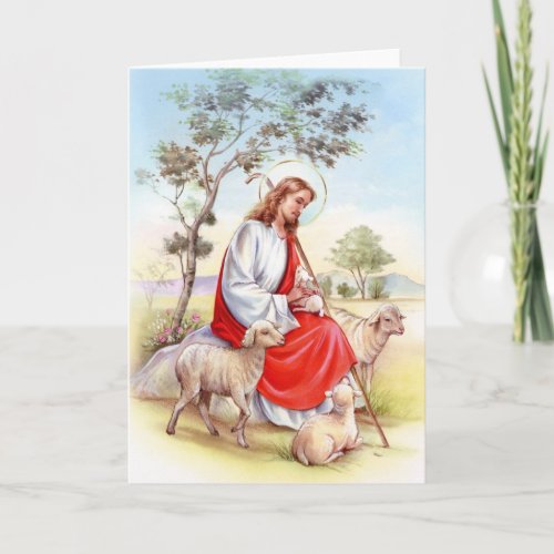 Religious vintage Easter Jesus the shepherd Holiday Card