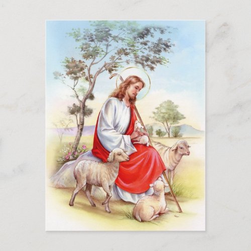 Religious vintage Easter Jesus the shepherd Holiday Postcard