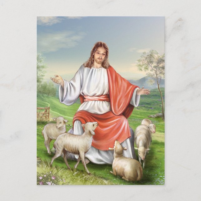 Religious vintage Easter, Jesus the shepherd Holiday Postcard (Front)