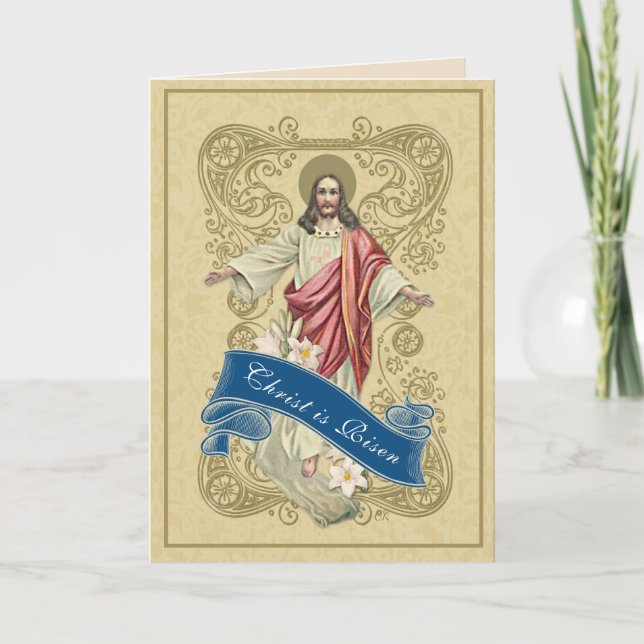 Religious Vintage Easter Resurrection Floral Lace  Holiday Card (Front)