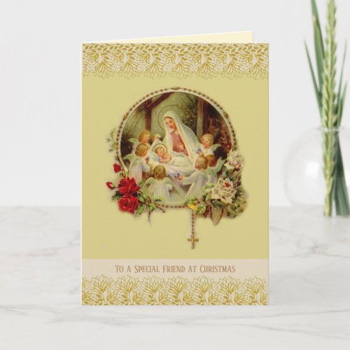 Religious Vintage Friend at Christmas Virgin Mary Holiday Card