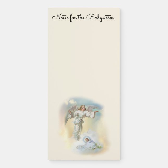Religious Vintage Guardian Angel Baby Babysitter Magnetic Notepad (Front)