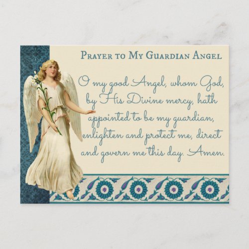 Religious Vintage Guardian Angel prayer Postcard