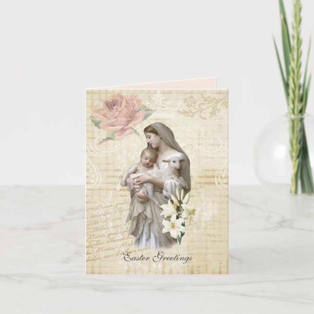 Religious Vintage Happy  Easter Mary Jesus Floral  Card (Front)