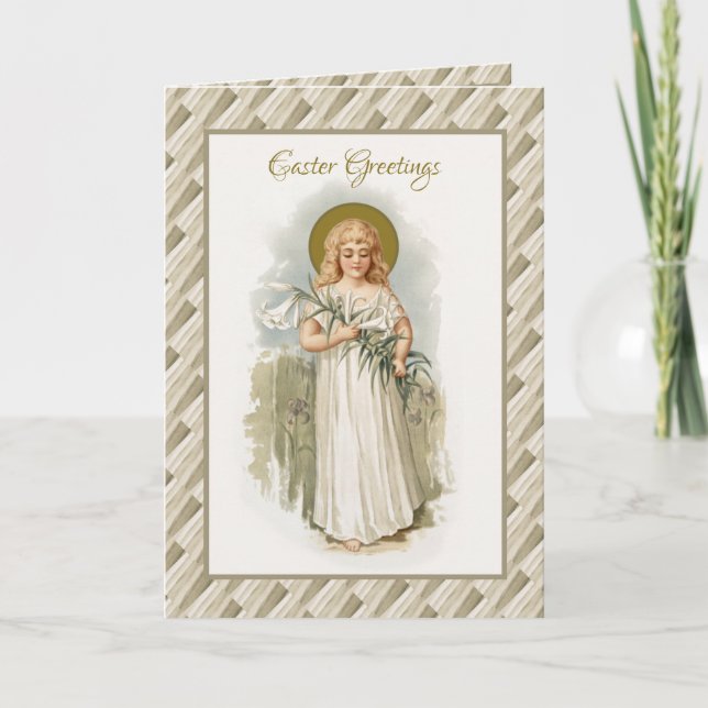 Religious Vintage Happy  Easter Virgin Mary Pascha Card (Front)