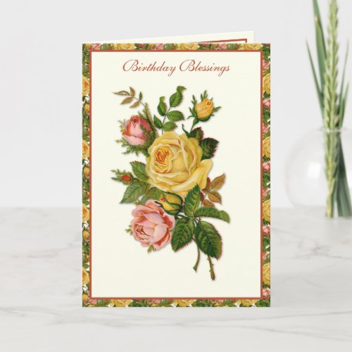 Religious Vintage Roses Marian Cross  Card