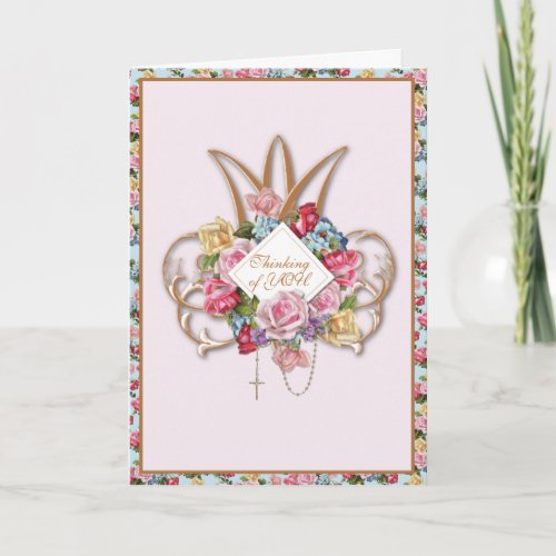 Religious Vintage Roses Rosary Floral Catholic Car Card