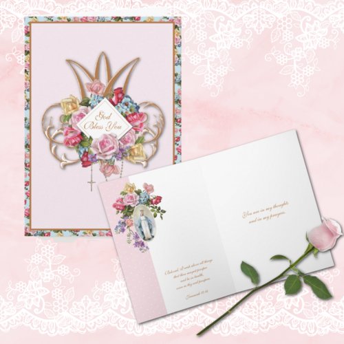 Religious Vintage Roses Rosary Floral Catholic Card
