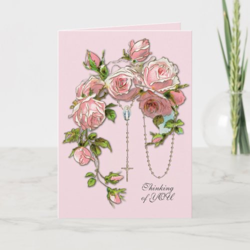 Religious Vintage Roses Rosary Floral Catholic  Card