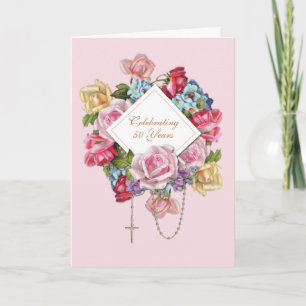 Religious Vintage Roses Rosary Floral Catholic Card