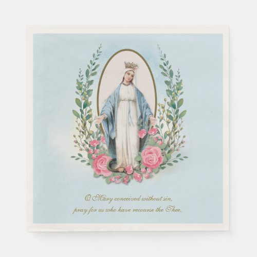 Religious Vintage Virgin Mary Catholic Floral  Cla Napkins