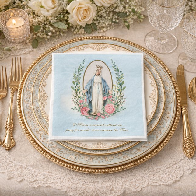 Religious Vintage Virgin Mary Catholic Floral  Cla Napkins (Creator Uploaded)