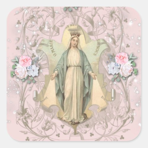 Religious Vintage Virgin Mary Catholic Floral Square Sticker