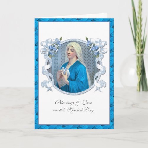 Religious Vintage Virgin Mary Doves Flowers Card