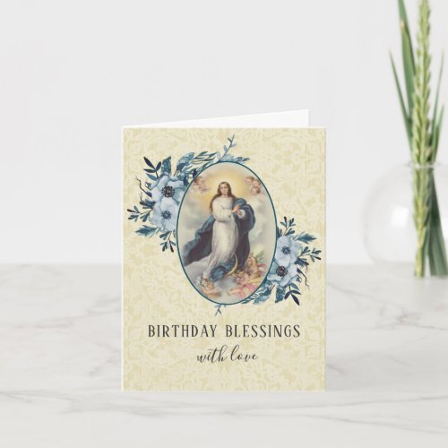 Religious Vintage Virgin Mary Floral Rosary Card
